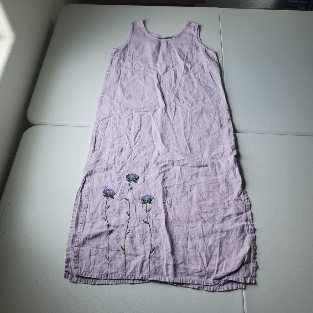 Ivy Dress Womens 6 Purple Linen Sleeveless Floral Embroidered Maxi Sundress